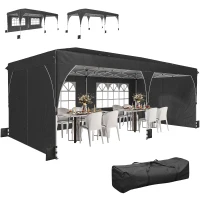 Outsunny 10 x 20 ft Pop Up Canopy Tent with Reflective Strips, UPF 50+ Easy up Instant Canopy with 6 Sandbags, Black(m-11)