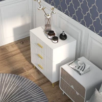 HOMCOM 3 Drawer Cabinet, Drawer Chest for Bedroom, Chest of Drawers with Aluminium Legs and Gold Handles, White(m-7)