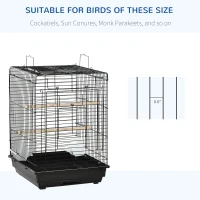 PawHut 23" Bird Cage Flight Parrot House Cockatiels Playpen with Open Play Top and Feeding Bowl Perch Pet Furniture Black(m-4)