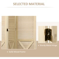 HOMCOM 4.7' 4 Panel Wooden Room Divider with Pegboard Display, Folding Privacy Screen for Home Office, Natural(m-5)