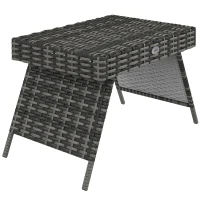 Outsunny Outdoor Rattan Foldable End Table, Metal Frame Patio Wicker Table, Coffee Table Side Table for Poolside, Lawn, Garden, Mixed Grey(m-2)