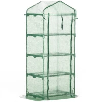 Outsunny Portable Greenhouse, Outdoor Hot House Plant Flower Greenhouse with 4 Tier Shelves, Steel Frame, PE Cover, Dark Green(m-12)