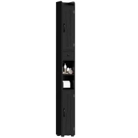 HOMCOM Narrow Bathroom Cabinet, Tall Bathroom Storage Cabinet with Barn Doors, Drawer and Adjustable Shelves, Black Wood Grain(m-9)
