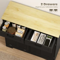 HOMCOM 13 Gallon Tilt Out Garbage Cabinet, Kitchen Island with Trash Cabinet, 2 Drawers, Door Racks, Adjustable Shelves, Black(m-5)