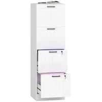 HOMCOM 4 Drawer Filing Cabinet with Lock, Office Storage Cabinet with Adjustable Hanging Bars for A4 Letter Size Files, White(m-9)