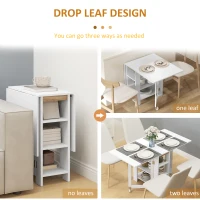 HOMCOM Folding Dining Table with Storage, Drop Leaf Kitchen Table for Small Spaces, White(m-5)