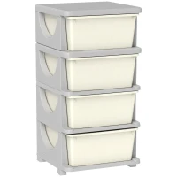 Qaba 4 Tier Kids Toy Organizer and Storage Bins with 4 Plastic Drawers, Cream White(m-9)