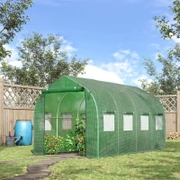 Outsunny 12.5' x 6.3' x 6.4' Steeple Walk-in Tunnel Greenhouse Garden Plant Seed Grow Tent Polythene with Windows and Door Green(m-3)