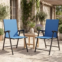 Outsunny Folding Patio Chairs Set of 2, High Back Outdoor Dining Chairs with Breathable Mesh Seat for Lawn, Deck, Blue(m-1)