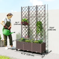 Outsunny Plastic Raised Garden Bed with Trellis, Self Watering Planter Box with Wheels, Drainage Holes and Plugs(m-3)