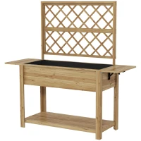 Outsunny Wood Planter with Trellis for Climbing Plants, Raised Garden Bed with Foldable Shelves, 55.1" x 17.7" x 59.4", Natural(m-2)