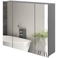 kleankin 28" x 24" Wall Mounted Bathroom Cabinet with Mirror, Bathroom Medicine Cabinet with 3 Doors Adjustable Shelves, Grey(m-2)