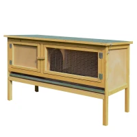 PawHut Wooden Rabbit Hutch Bunny Cage with Openable Waterproof Roof, No Leak Tray Sturdy Fir Wood Build for Indoor/Outdoor(m-1)