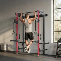 Soozier Foldable Power Cage, Space-Saving Power Rack with Pull-Up Bar, Cable Pulley System, 1540 lbs Capacity(m-1)