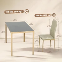 HOMCOM 3-Piece Rectangular Glass Kitchen Table and Chairs with Metal Frame and Faux Leather Upholstery for Dining Room(m-3)