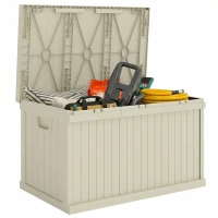 Outsunny 70 Gallon Deck Box, Resin Outdoor Storage Box with Handles, Waterproof Storage Container for Garden Tools, Sand(m-9)