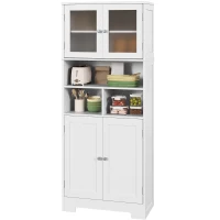 HOMCOM 57" Kitchen Pantry, Freestanding Pantry Storage Cabinet with Glass Doors, Adjustable Shelves, Open Compartments, White(m-2)