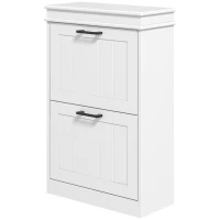HOMCOM Shoe Storage Cabinet with 2 Flip Drawers and Adjustable Shelves, Narrow Shoe Cabinet for 10 Pairs of Shoes, White(m-2)