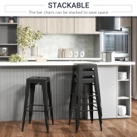 HOMCOM Set of 4 Bar Stools Kitchen Metal Steel Portable Stackable Seat 4pcs Black(m-5)