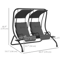 Outsunny 2-Seater Outdoor Porch Swing with Canopy, Patio Swing Chair for Garden, Poolside, Backyard, Grey(m-3)