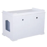 PawHut 37.5" Wooden Covered Mess Free Cat Litter Box End Table Hideaway Cabinet with Storage for Accessories, White(m-7)