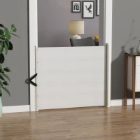 Pawhut Retractable Mesh Pet Safety Barrier Gate, Flexible and Extensible Safety Dog Gate Easy to Roll and Latch for Stairways Doorways Hallways, 45'' x 32", White(m-14)