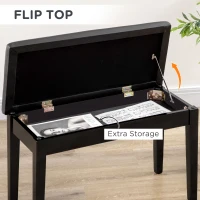 HOMCOM Classic Piano Bench Stool, PU Leather Padded Keyboard Seat with Rubber Wood Legs and Music Storage Compartment, Smooth Seat, Black(m-6)