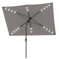 Outsunny 6.5x10ft Patio Umbrella Tilt Aluminum Outdoor Market Parasol with Solar Powered LEDs, Crank - Light Grey(m-9)