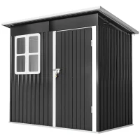 Outsunny 7' x 4' Galvanised Steel Outdoor Storage Shed, Garden Shed with Window, Lockable Wide Door and Air Vents, Dark Grey(m-2)
