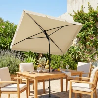 Outsunny 6.5x4ft Rectangle Patio Umbrella Aluminum Tilt Adjustable Garden Parasol Sun Shade Outdoor Canopy Beige(m-1)