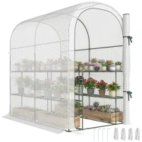 Outsunny Walk-in Mini Greenhouse with Shelves, Portable Outdoor Greenhouse with Roll-up Door, 48.4" x 73.6" x 74.4", White(m-9)