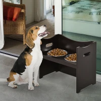 PawHut Raised Pet Food Elevated Feeder with 2 Stainless Steel Bowls, 3 Levels Adjustable Height Levels, and Wood Finish(m-2)