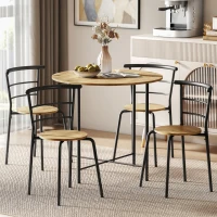 HOMCOM 5 Piece Dining Table Set, Space Saving Round Dining Set for 4 with Metal Frame for Small Spaces, Natural(m-1)