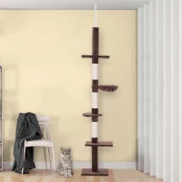PawHut 102" Adjustable Height Floor to Ceiling Cat Tree, 5 Level Cat Tower with Scratching Posts, Hammock, Brown(m-2)