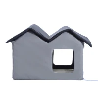 PawHut Double Heated Cat House Portable Indoor/Outdoor Kitty Shelter for Ferral Cat in Winter, Grey(m-11)