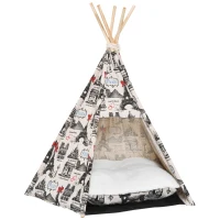 PawHut Foldable Teepee Puppy Dog Cat Bed Tents & Houses Pet Small Washable with Cushion(m-11)