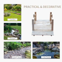 Outsunny 5FT Wood Garden Bridge Outdoor Decorative Landscape Side Rails Backyard Moon Bridge Park Decor Natural Wood(m-5)