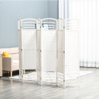 HOMCOM 6 Panel Room Divider, 5.6 ft Tall Folding Privacy Screen, Wave Fiber Freestanding Partition Wall Divider for Home Office, White