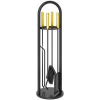 Outsunny Fireplace Tools Set, 5 Pieces Fireside Accessories with Brush, Shovel, Poker, A Pair of Tongs, Stand, Gold(m-8)