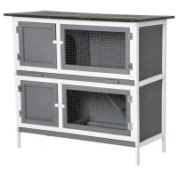 PawHut Wooden Bunny Rabbit Hutch, Small Animal Habitat with Ramp, Removable Tray & Weatherproof Roof, Indoor/Outdoor, Grey(m-12)