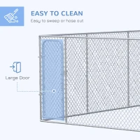 PawHut Dog Kennel Outdoor Galvanized Chain Link Fence Heavy Duty Pet Run House Chicken Coop with Secure Lock Mesh Sidewalls for Backyard Garden Silver, 15' L x 15' W x 5.9' H(m-6)
