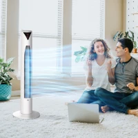 HOMCOM Freestanding Tower Fan Cooling for Home Bedroom with 3 Speed, 12h Timer, Oscillating, LED Sensor Panel, Remote Controller, White(m-1)