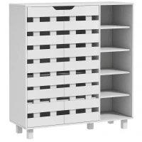 HOMCOM Shoe Cabinet, 21 Pair Shoe Storage Cabinet Organizer with 5-tier Double Door Cupboard and 5-tier Open Shelves, White(m-10)