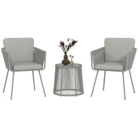 Outsunny 3 Piece Outdoor Patio Bistro Set, Wicker Rattan Furniture with Metal Legs for Garden, Backyard, Light Grey(m-9)