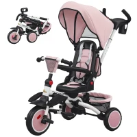 Qaba 6 in 1 Toddler Tricycle for 1-5 Years Old with Push Handle, Removable Canopy, Rotatable Seat, Pink(m-2)