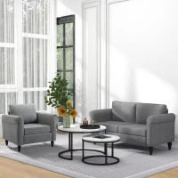 HOMCOM Vintage Loveseat, Upholstered Love Seat Furniture, Chenille-feel Fabric 2 Seater Sofa Couch with Rolled Arms, Gourd-Shaped Rubber Wood Legs for Living Room, Light Grey(m-7)