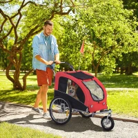 Aosom Elite II Dog Bike Trailer 2-In-1 Pet Stroller Cart Bicycle Wagon Cargo Carrier Attachment for Travel with Suspension and Storage Pockets, Red(m-1)