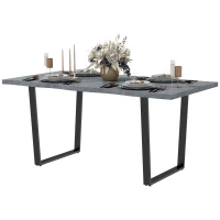 HOMCOM 63" Kitchen Table, Industrial Dining Table with Wave-edged Tabletop and Steel Legs for Up to 6 People, Cement Grey(m-2)