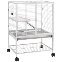 PawHut Rolling Small Animal Cage 34"H Chinchilla Cage for Ferrets, Squirrels w/ Removable Tray, Storage Shelf, Light Grey(m-9)