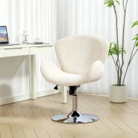 HOMCOM Swivel Office Chair, Velvet Desk Chair with Wide Bucket Seat, Butterfly Back, Tilt Function and Round Base, Cream White(m-9)